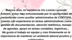 Nueva incorporación al equipo COPTOPA: Administrativa